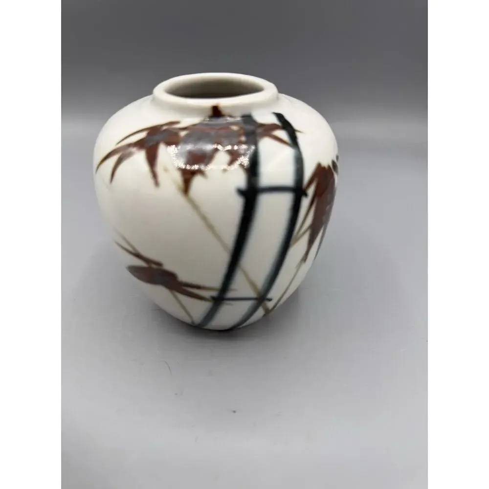 Vintage Japan Mini Bud Vases Set of 3 Hand Painted Bamboo Floral Ceramic